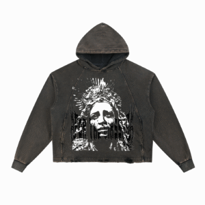 Anguish Vintage Washed Frayed-Hem Hoodie